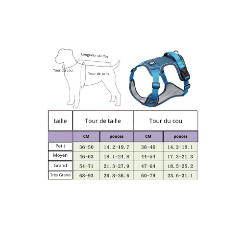 Harnais ajustable pour chien avec bandes réfléchissantes